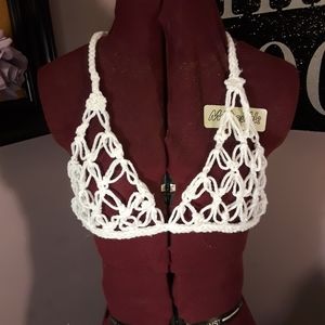 White handmade crochet festival bikini top